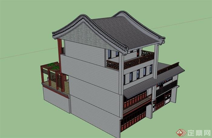 古建沿街商业住宅建筑设计su模型