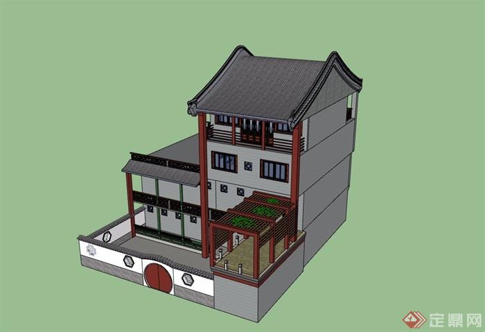 古建沿街商业住宅建筑设计su模型