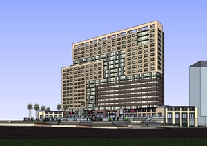 现代风格详细的高层酒店建筑设计SU(草图大师)模型