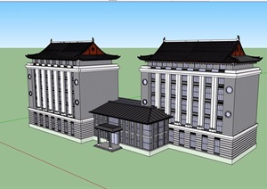 古典中式风格酒店详细的建筑设计SU(草图大师)模型