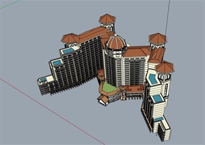 欧式风格详细的多层星级酒店建筑设计SU(草图大师)模型