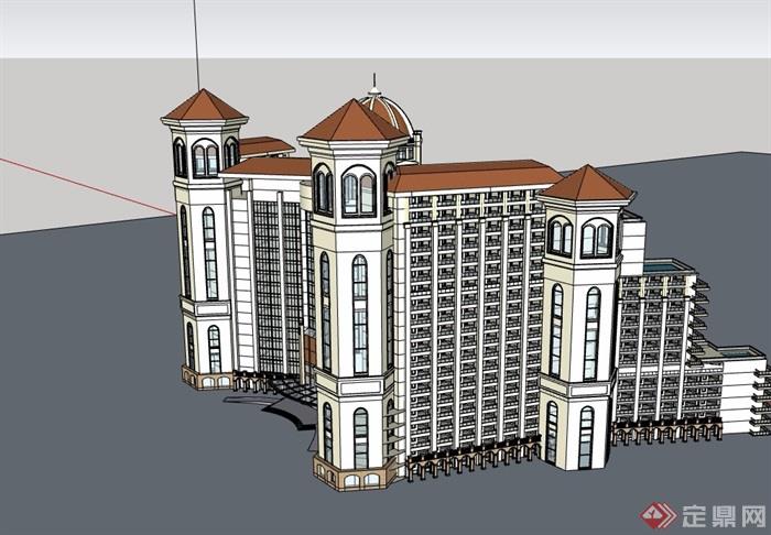 欧式风格详细的多层星级酒店建筑设计su模型