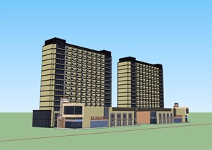 现代酒店小高层建筑设计SU(草图大师)模型