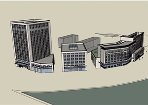 现代风格详细的酒店建筑设计SU(草图大师)模型