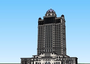 某欧式高层详细的酒店完整建筑设计SU(草图大师)模型