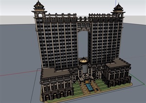 某欧式风格详细星级酒店建筑设计SU(草图大师)模型