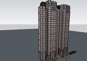新古典风格高层住宅楼详细建筑设计SU(草图大师)模型