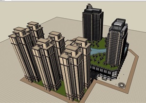 现代风格详细的商业办公及住宅楼详细建筑设计SU(草图大师)模型