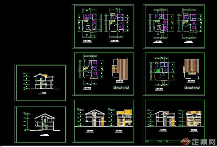 三层欧式风格住宅别墅建筑设计cad方案