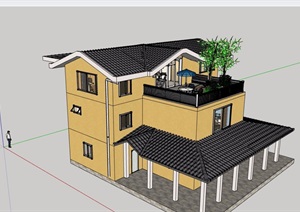 三层自建住宅别墅建筑设计SU(草图大师)模型