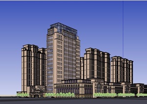 欧式详细的商业住宅高层建筑设计SU(草图大师)模型