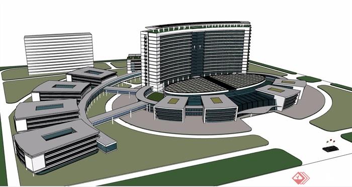 现代风格详细的医院建筑设计su模型