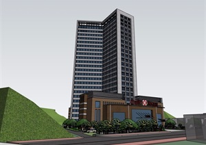 现代详细的完整高层医院建筑设计SU(草图大师)模型