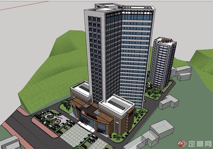 现代详细的完整高层医院建筑设计su模型