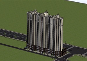 新古典风格商业住宅建筑设计SU(草图大师)模型