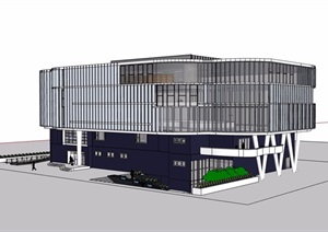 现代独特的图书馆建筑设计SU(草图大师)模型