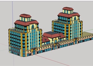 欧式风格多层商业办公楼详细设计SU(草图大师)模型
