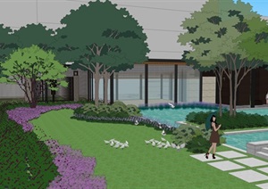 现代中式住宅景观设计方案SU(草图大师)模型素材资料
