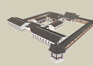 中式四合院文化详细建筑设计SU(草图大师)模型