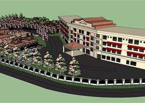 东南亚风格酒店详细建筑设计SU(草图大师)模型