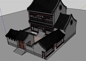 中式四合院住宅详细建筑设计SU(草图大师)模型