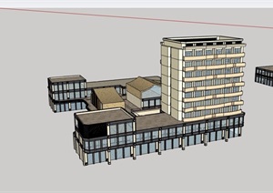 现代多层商业办公建筑楼详细设计SU(草图大师)模型