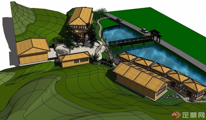 旅游度假山庄建筑详细设计su模型