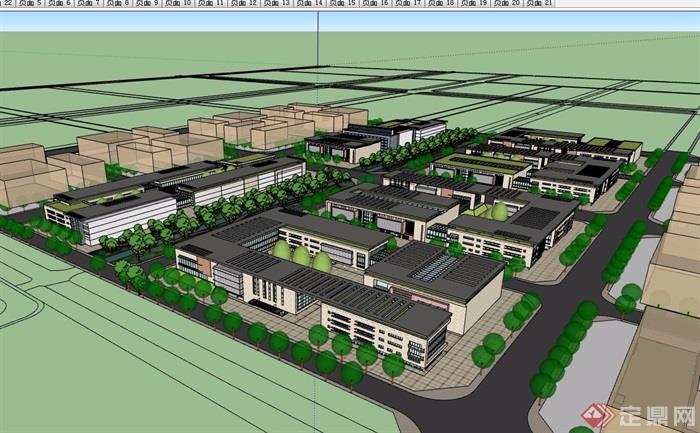 某独特详细的完整工业园区厂房建筑设计su模型