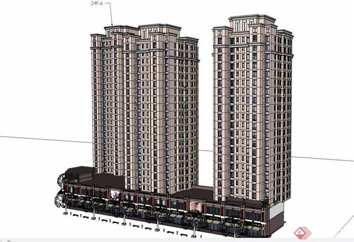 现代风格商业住宅高层建筑设计su模型
