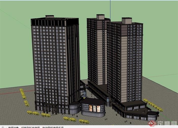 现代商业住宅详细的建筑楼su模型
