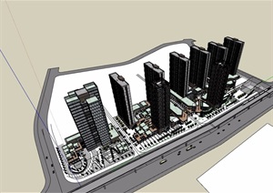 整体独特详细的商业办公建筑楼SU(草图大师)模型