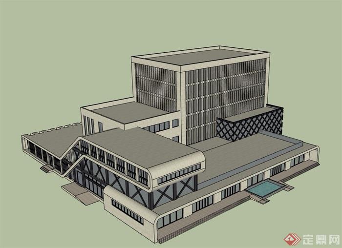 详细商场办公楼建筑设计su模型