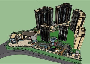现代风格完整的商业住宅详细建筑设计SU(草图大师)模型