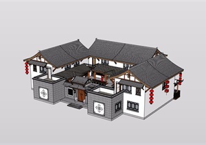 中式详细四合院民居住宅建筑设计SU(草图大师)模型