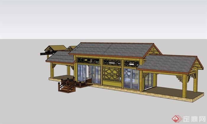 中式风格详细亭廊建筑设计su模型