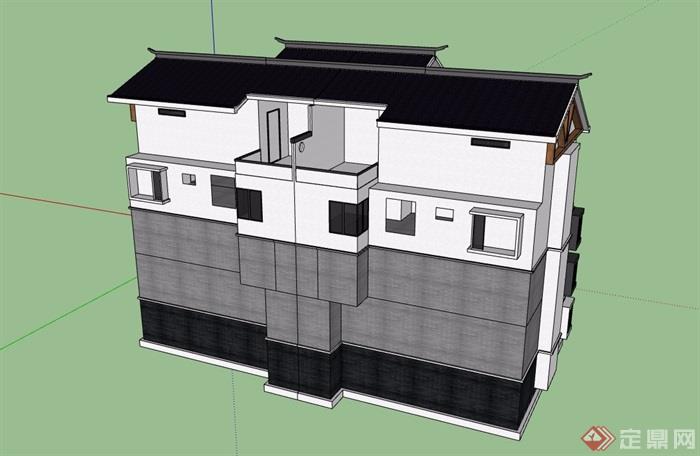 中式风格详细的完整住宅别墅详细建筑设计su模型