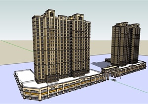 独特完整商业住宅详细建筑设计SU(草图大师)模型