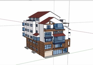 现代独特完整的商住详细建筑设计SU(草图大师)模型