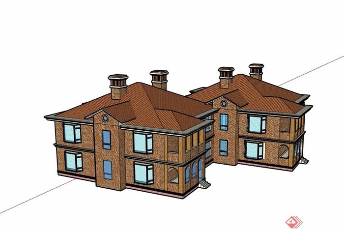 欧式风格两层别墅详细建筑设计su模型