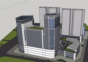 现代详细的完整商业办公建筑设计SU(草图大师)模型