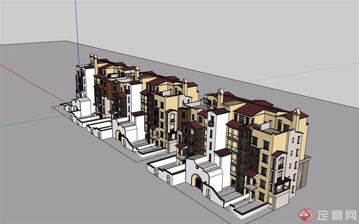 西班牙风格商业住宅建筑设计su模型