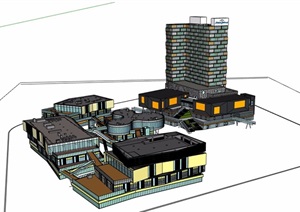 完整的商业办公楼建筑设计SU(草图大师)模型