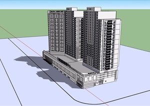 无材质贴图商业酒店综合建筑设计SU(草图大师)模型