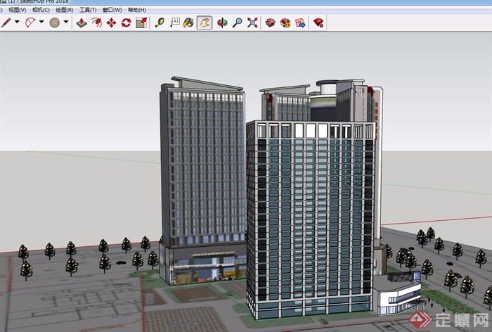 现代风格详细的商业办公楼建筑设计su模型
