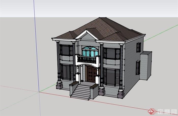 欧式风格两层住宅别墅建筑设计su模型