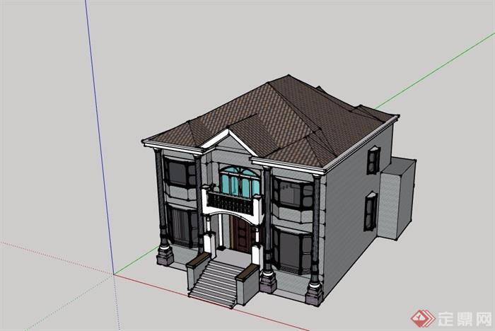 欧式风格两层住宅别墅建筑设计su模型