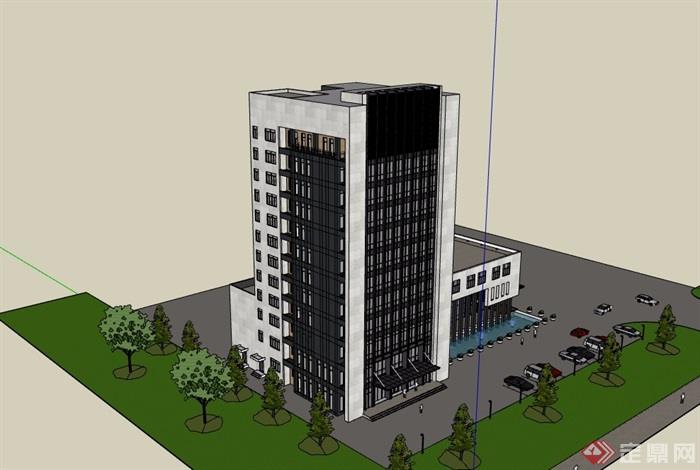 现代风格详细的完整办公楼建筑设计su模型