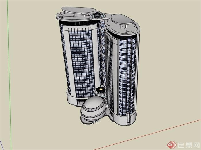 现代风格高层办公楼建筑设计su模型