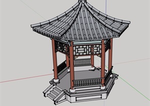 古典中式风格详细的亭子设计SU(草图大师)模型