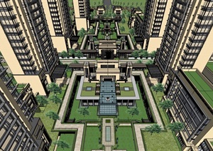 精品商住综合体-某新东方新亚洲风格住宅大区景观设计SU(草图大师)模型